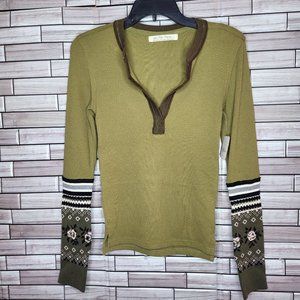 New‎ We the Free People XS Shirt Mikah Layering Cuff Thermal Top Army Combo